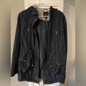 Navy colored. Utility rain jacket.